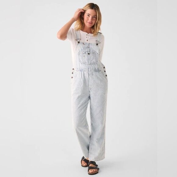 Faherty Topsail Overalls Women’s XS Light Wash Striped Railroad Western Cowgirl - Picture 2 of 14